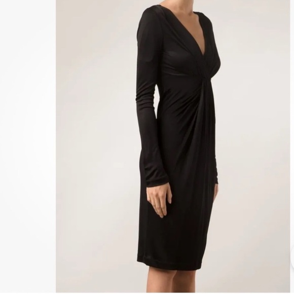 New Diane Von Furstenberg Black Ruched V-neck Rayon Dress Size 4 - Picture 2 of 13
